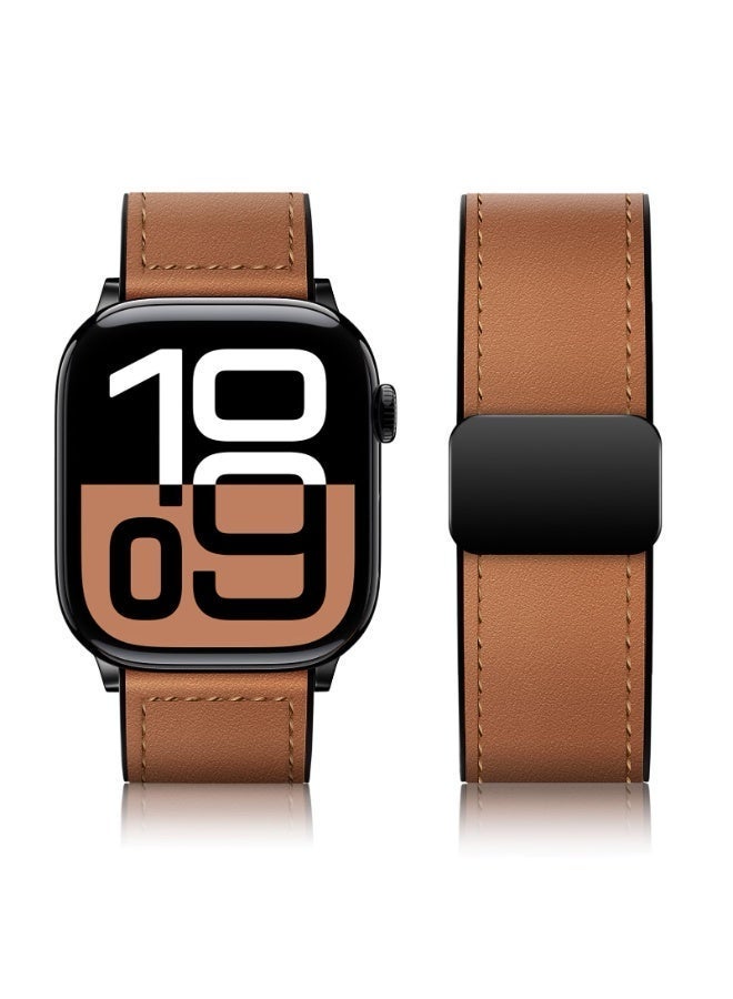 أفضل ذروة حزام سيليكون جلدي مغناطيسي قابل للتعديل لساعة Apple Watch، (الحزام فقط، الساعة غير متضمنة)، عبوة من قطعتين - حزام بني + حزام أسود، حزام ساعة Apple، حزام ساعة قابل للتعديل، حزام ساعة رفيع للرجال والنساء iWatch Series10 9 8 7 6 5 4 3 2 1متوافق مع حزام ساعة Apple Watch مقاس 38 مم و40 مم و41 مم و42 مم - Image 5